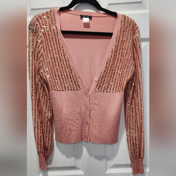 NWOT Venus Rose gold sequin Cardigan Size M - Picture 3 of 8